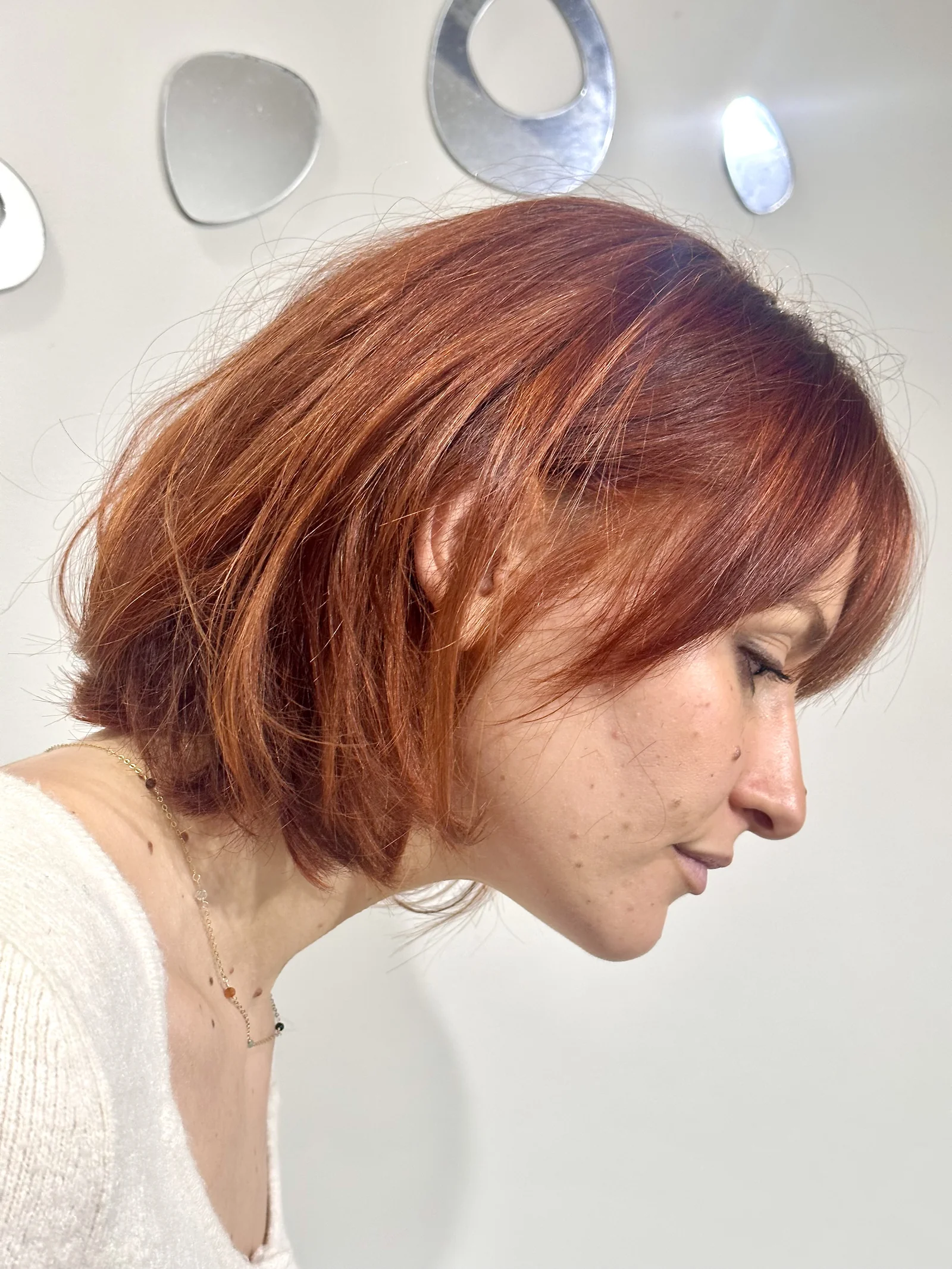 Copper and auburn short bob