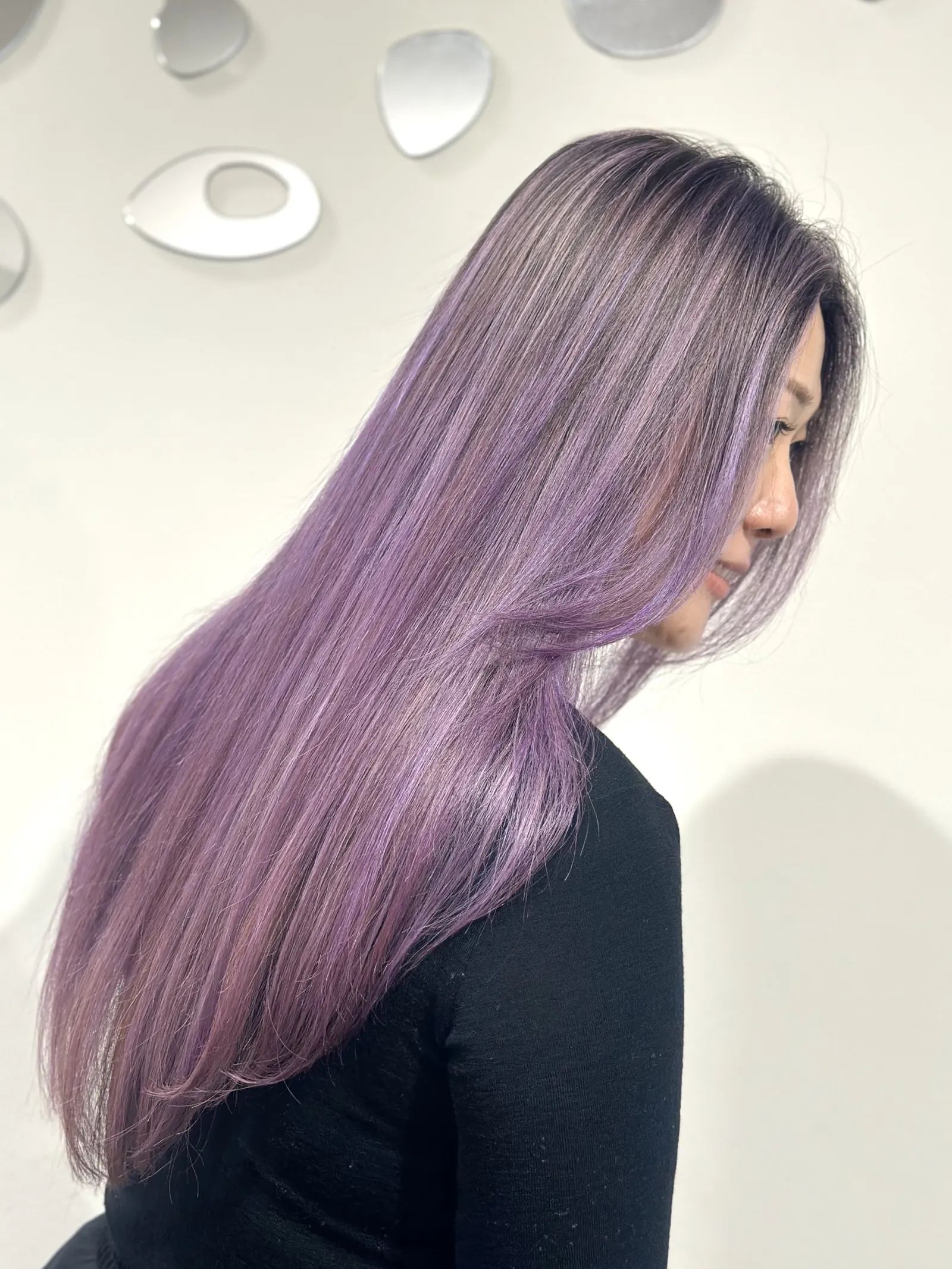 Lavender highlights, long sleek straight