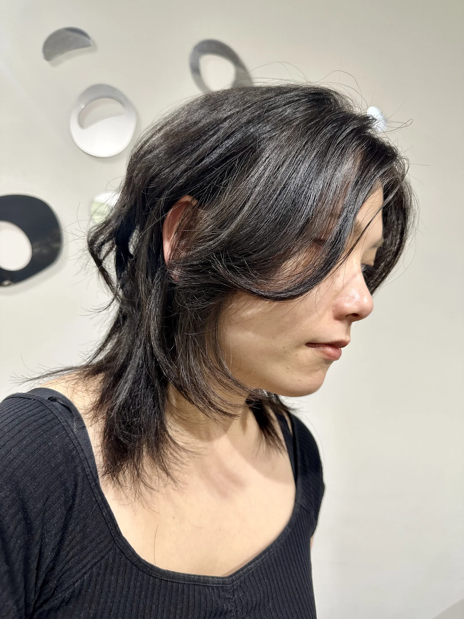Layered shag cut — dark hair