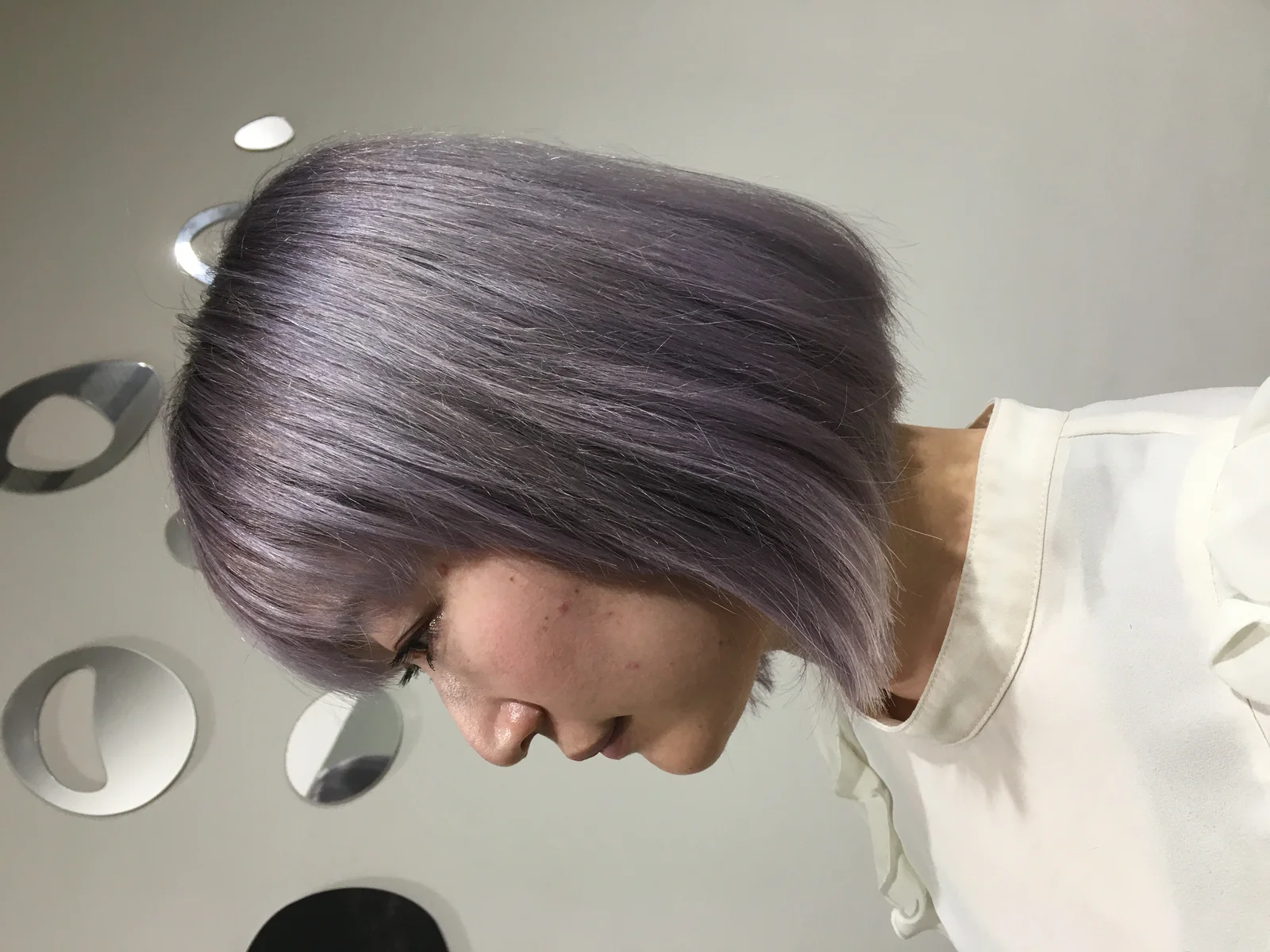 Silver lavender short sleek bob