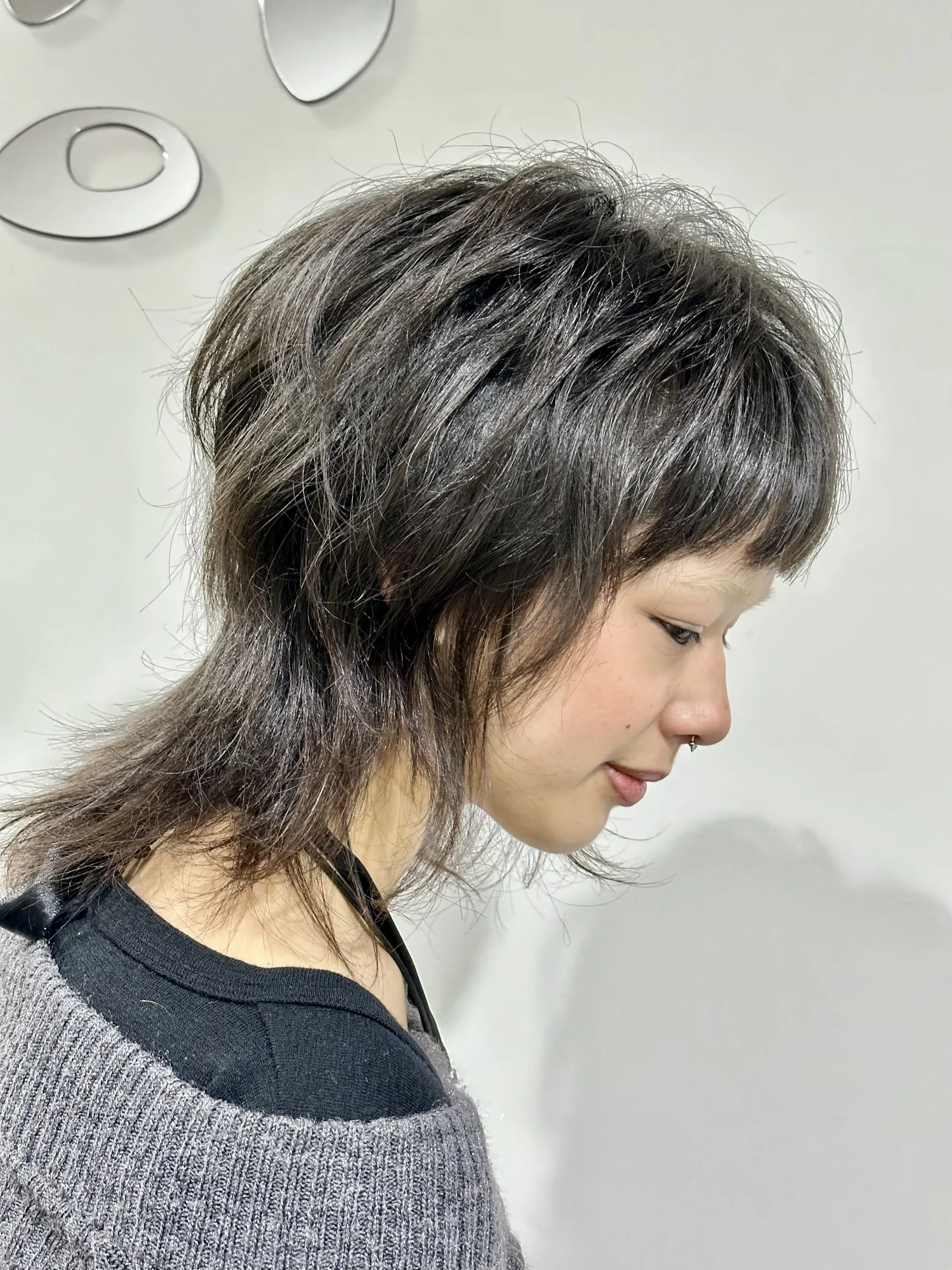 Grey toned wolf cut, editorial