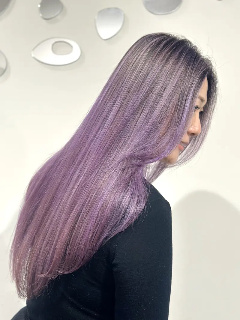Lavender highlights, long sleek straight